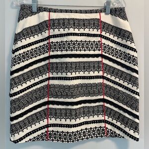 Tabitha Anthropologie Sz 8 black & white lace 100% cotton mini knee length skirt